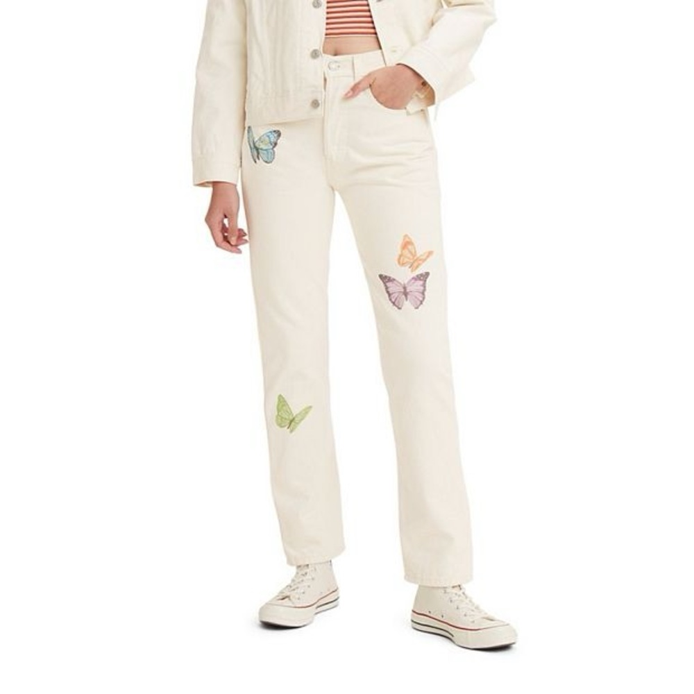 Women's Levi's® 501™ High-Rise Straight Leg Jeans Butterfly Embroidery 32 x 28